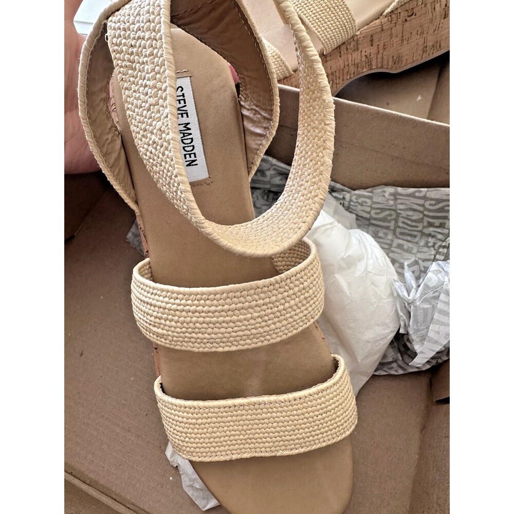 Steve Madden Women's Sashes Raffia Strappy Platform Sandals Wedges Shoes Beige 8 - Picture 7 of 7